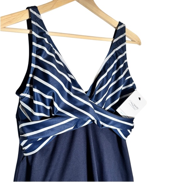 Dolfin Aquashape Wrap Front Swim Dress One Piece Swimwear Navy White Size 16 NWT - Picture 6 of 7